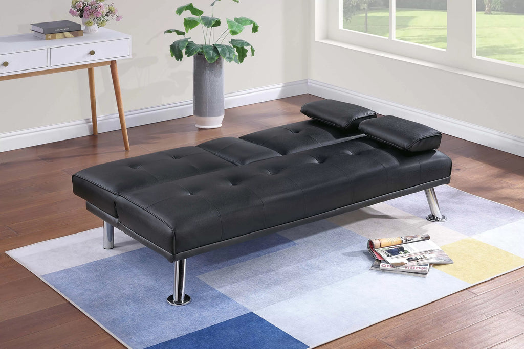 Adjustable Sofa – Fold-Down Table W/ Cup Holders – Black (F8589)