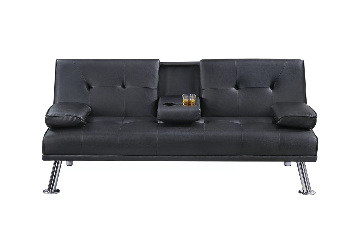 Adjustable Sofa – Fold-Down Table W/ Cup Holders – Black (F8589)