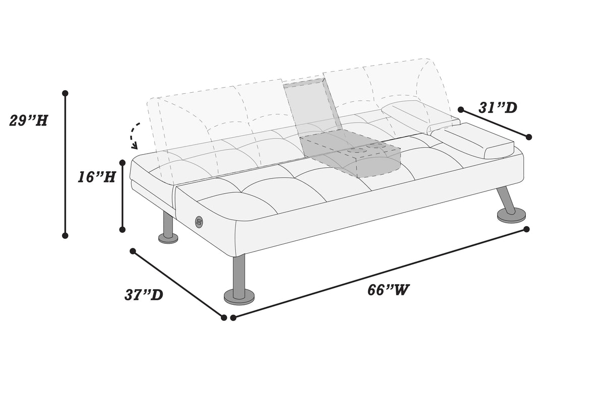 Adjustable Sofa – Fold-Down Table W/ Cup Holders – Black (F8589)