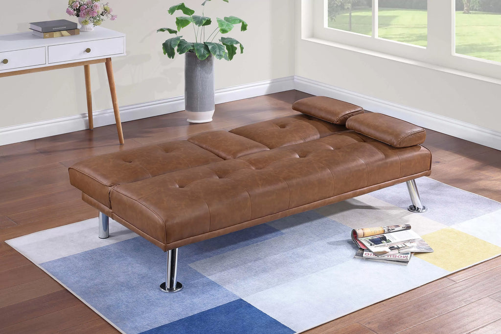 Adjustable Sofa – Fold-Down Table W/ Cup Holders – Brown (F8590)