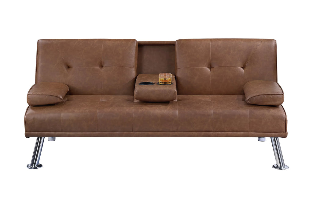 Adjustable Sofa – Fold-Down Table W/ Cup Holders – Brown (F8590)