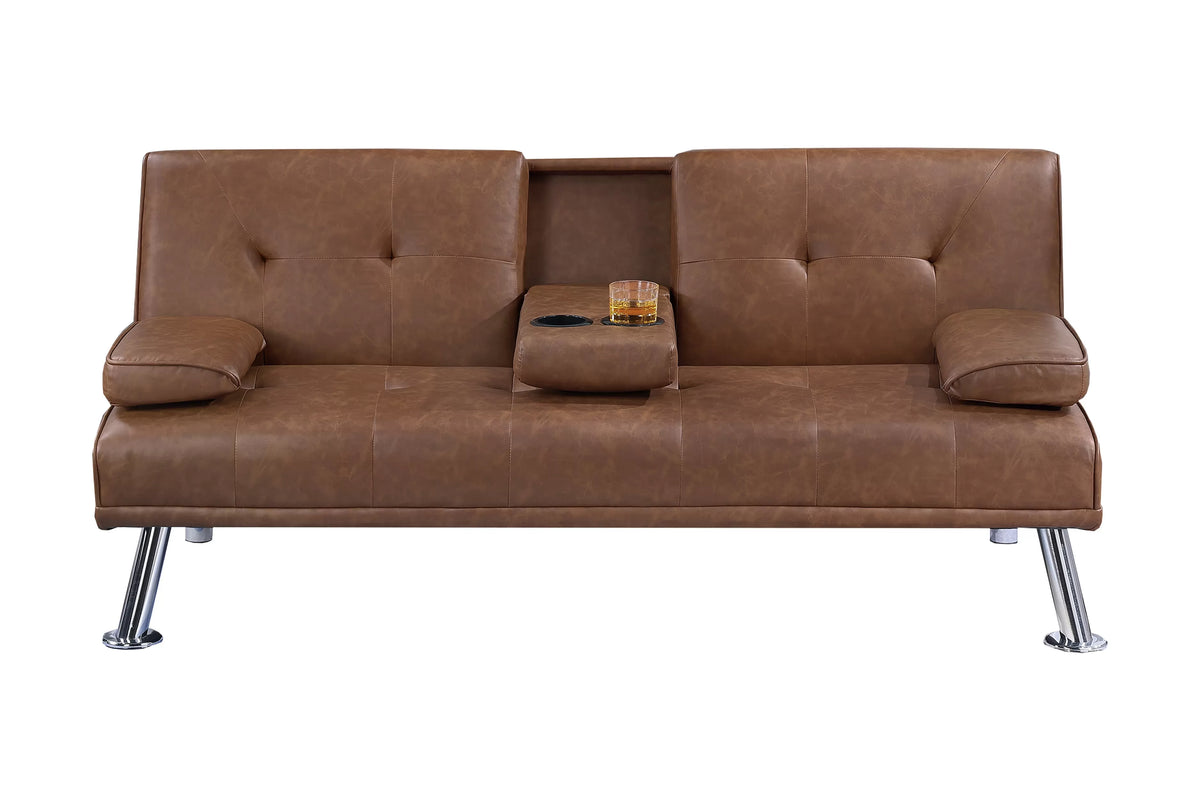 Adjustable Sofa – Fold-Down Table W/ Cup Holders – Brown (F8590)