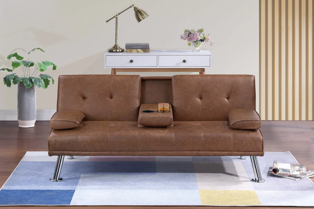 Adjustable Sofa – Fold-Down Table W/ Cup Holders – Brown (F8590)