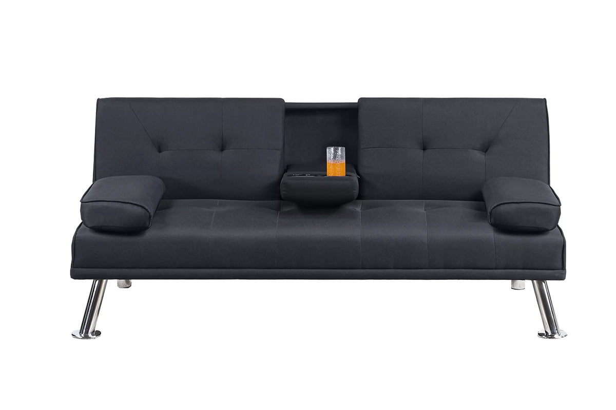 Adjustable Sofa – Fold-Down Table W/ Cup Holders – Black (F8595)