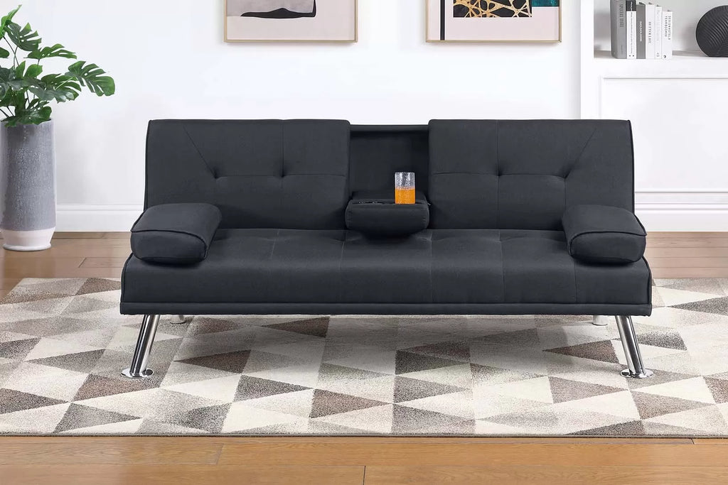Adjustable Sofa – Fold-Down Table W/ Cup Holders – Black (F8595)