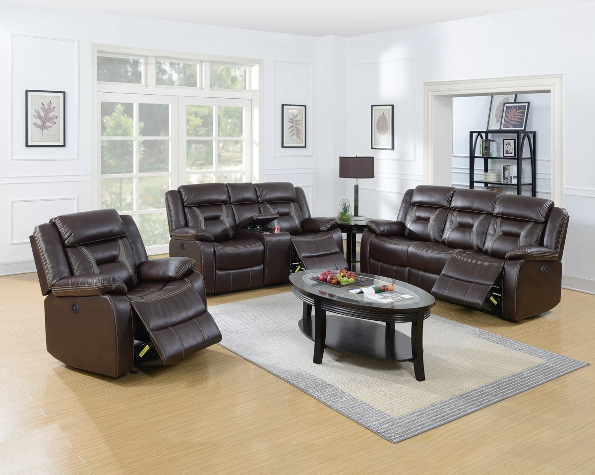 Power Reclining Loveseat – Power Motion + Console + Cup Holder – Dark Rosy Brown (F86295)