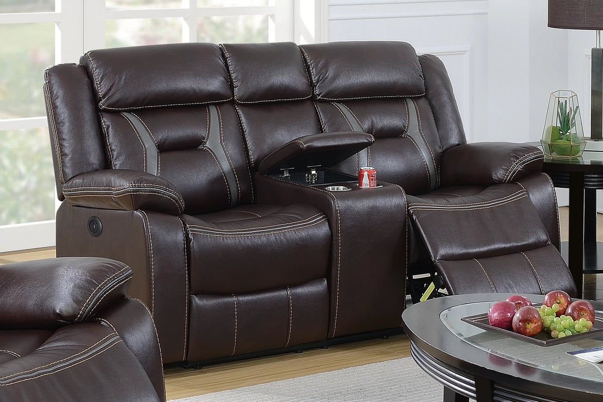 Power Reclining Loveseat – Power Motion + Console + Cup Holder – Dark Rosy Brown (F86295)