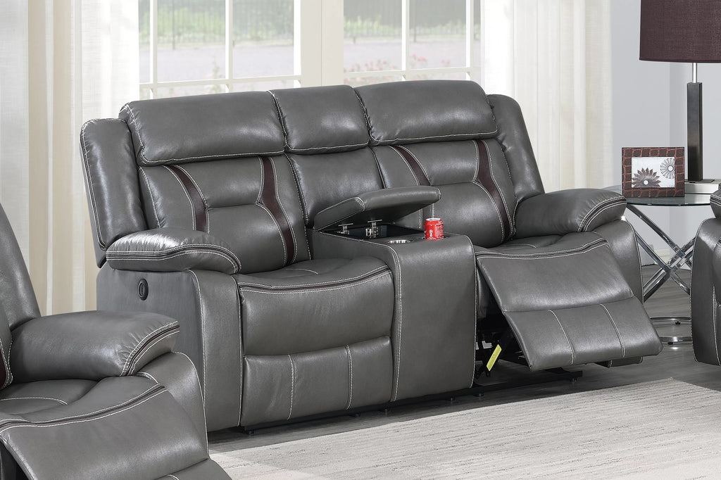 Power Reclining Loveseat – Power Motion + Console + Cup Holder – Gray (F86298)