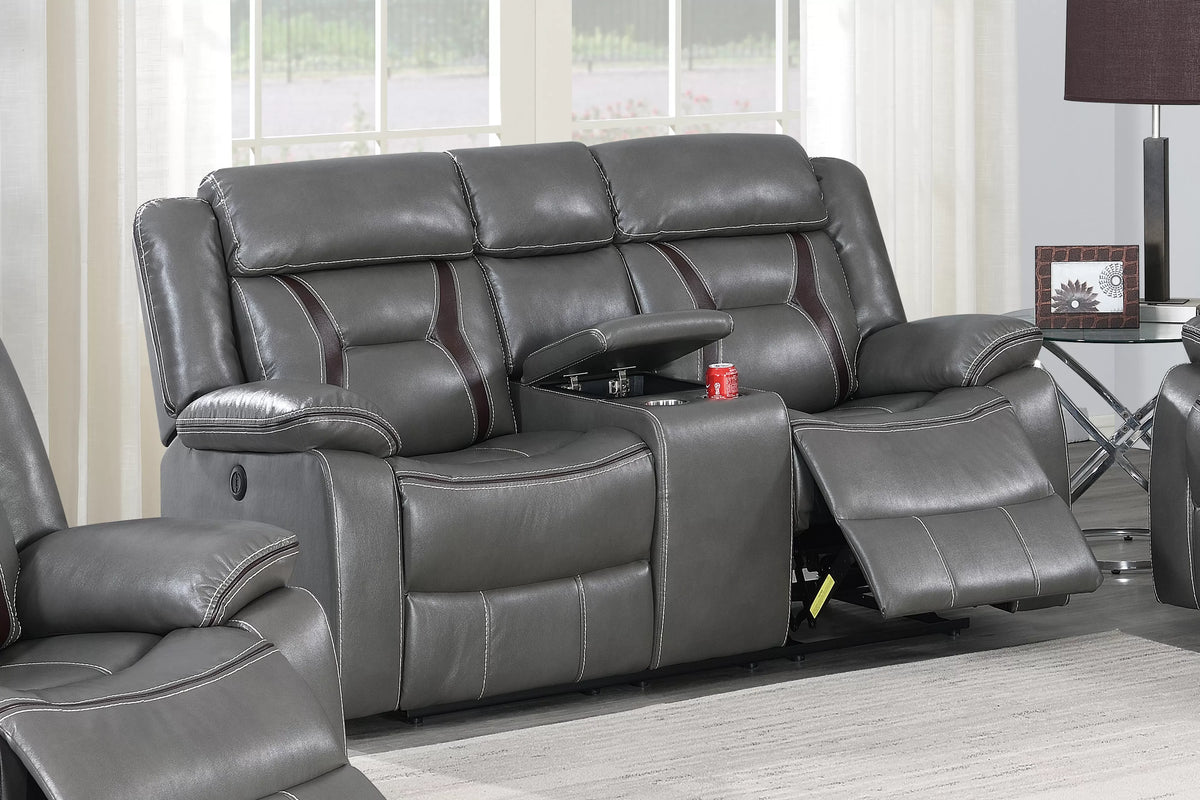 Power Reclining Loveseat – Power Motion + Console + Cup Holder – Gray (F86298)