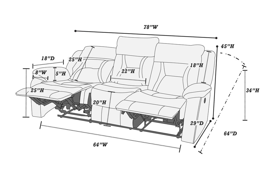 Power Reclining Sofa – Power Motion – Gray (F86299)