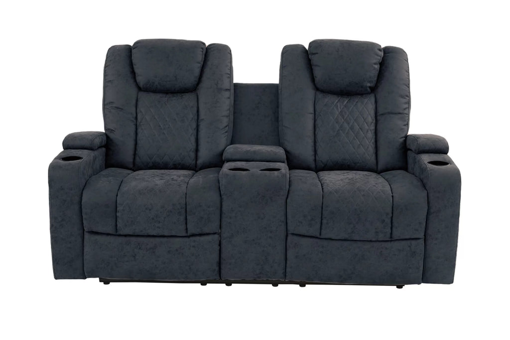 Power Reclining Loveseat – Power Motion + Adjustable Headrest + Console + Cup Holders – Ink Blue (F86328)