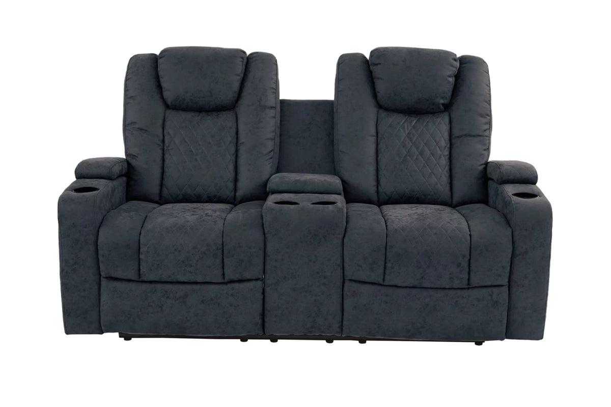 Power Reclining Loveseat – Power Motion + Adjustable Headrest + Console + Cup Holders – Ink Blue (F86328)