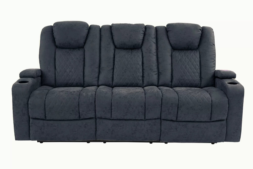 Power Reclining Sofa – Power Motion + Adjustable Headrest + Storage + Cup Holders – Ink Blue (F86329)