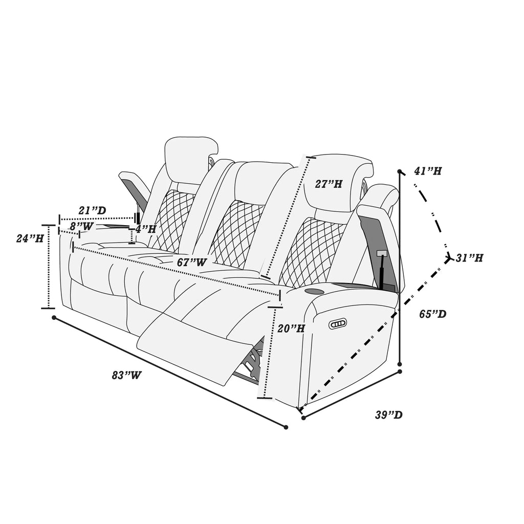 Power Reclining Sofa – Power Motion + Adjustable Headrest + Storage + Cup Holders – Ink Blue (F86329)