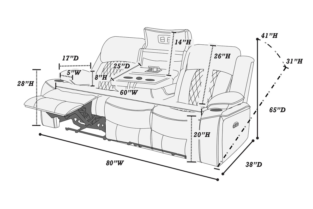 Power Reclining Sofa – Charcoal (F86406)