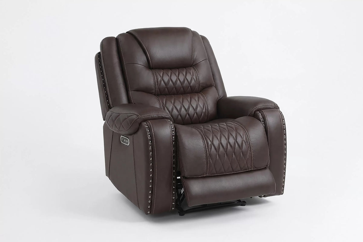 Power Recliner Single – Power Motion + Adjustable Headrest + USB Port – Chocolate (F86531)