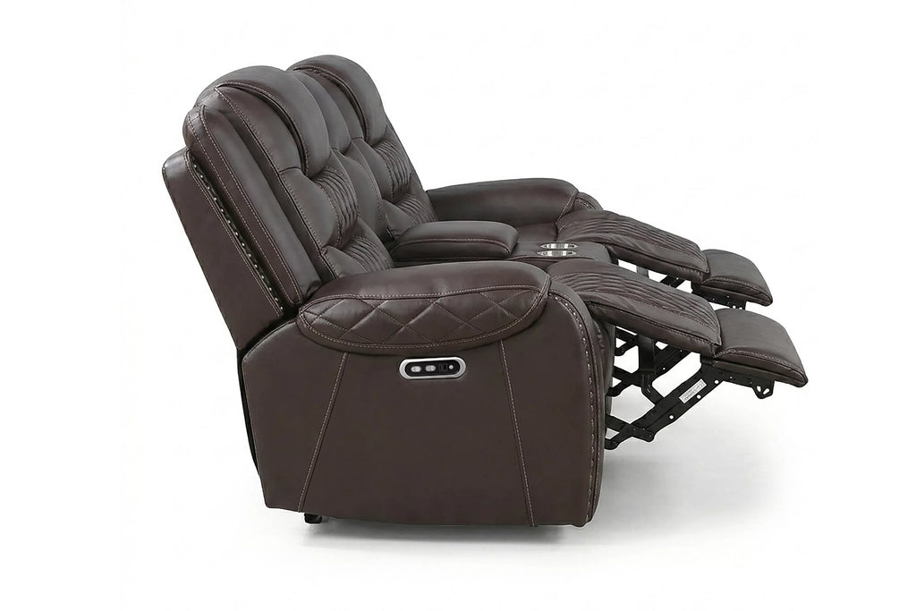 Power Reclining Loveseat – Power Motion + Adjustable Headrest + Console + Cup Holders + USB Port – Chocolate (F86532)