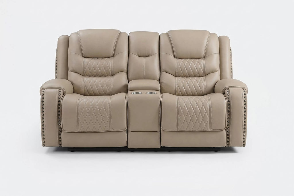Power Reclining Loveseat – Power Motion + Adjustable Headrest + Console + Cup Holders + USB Port – Toffee (F86535)