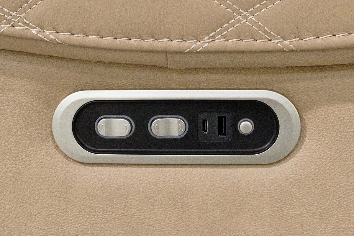 Power Reclining Loveseat – Power Motion + Adjustable Headrest + Console + Cup Holders + USB Port – Toffee (F86535)