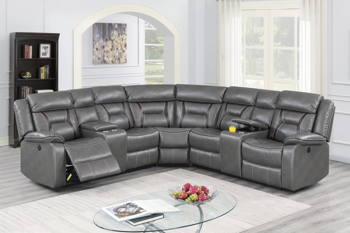 Power Reclining Sectional – Power Motion + 2 x Console + Cup Holder (F86611)