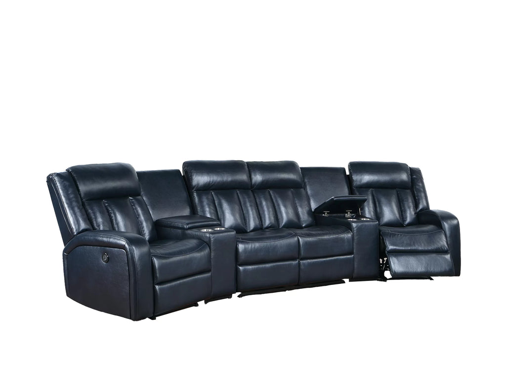 Power Reclining Sectional – Power Motion + Built in USB Port + 2 x Console + Cup Holder – Navy Blue (F86628)