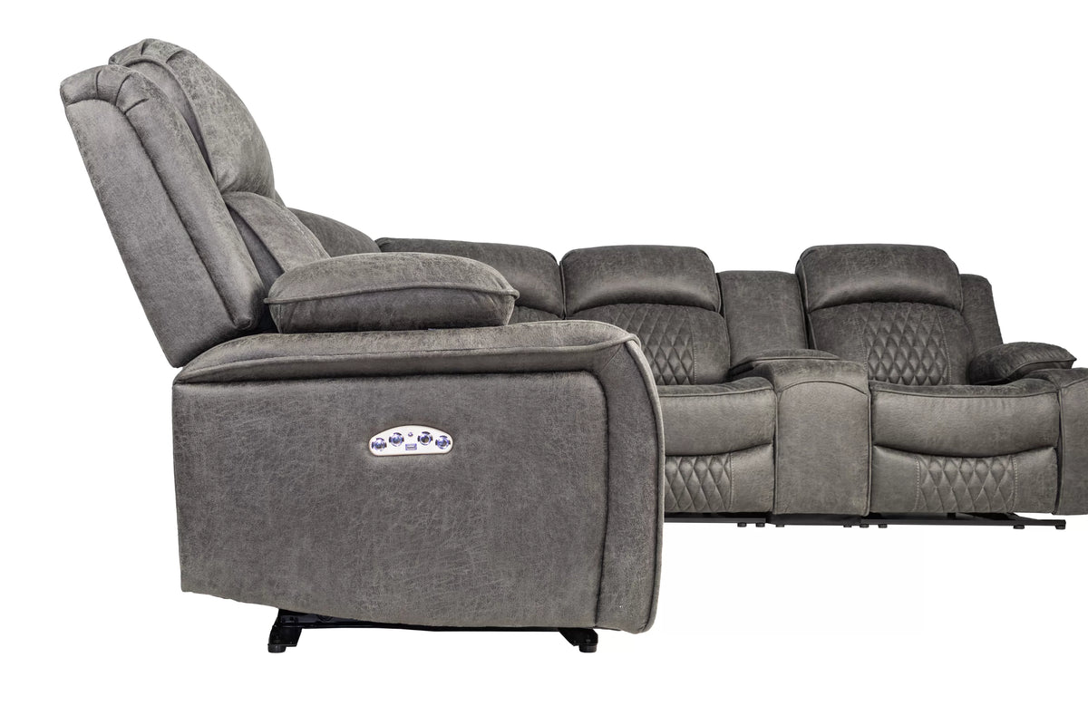 Power Reclining Sectional – Power Motion + Built in USB Port + 2 x Console + Cup Holder – Charcoal (F86633)
