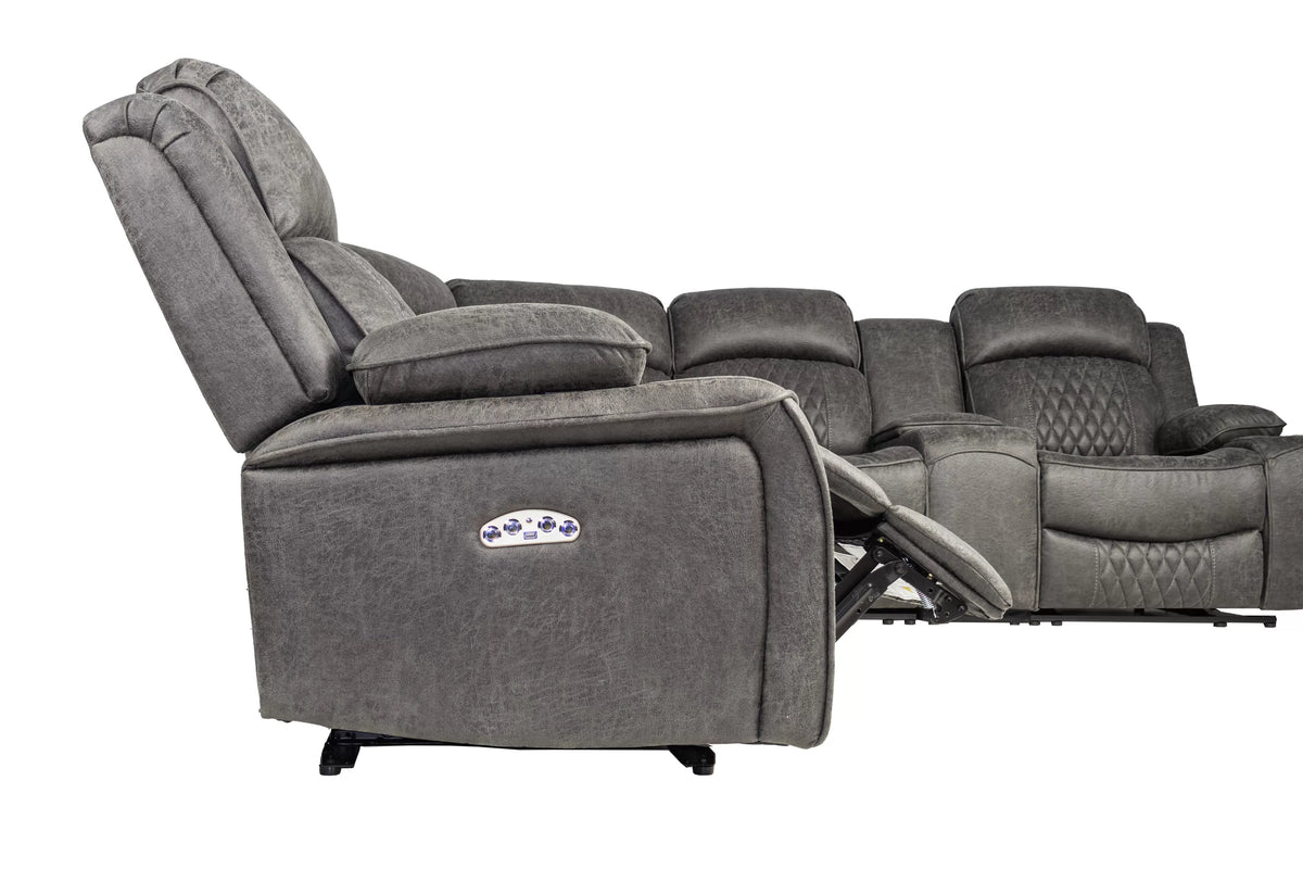 Power Reclining Sectional – Power Motion + Built in USB Port + 2 x Console + Cup Holder – Charcoal (F86633)