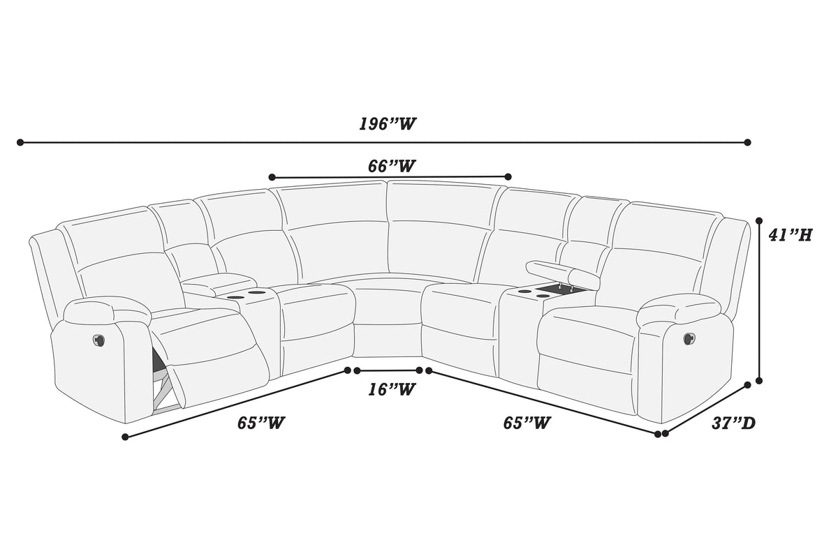Power Motion Sectional – Power Motion + 2 x Console + Cup Holders – Smoke (F86634)