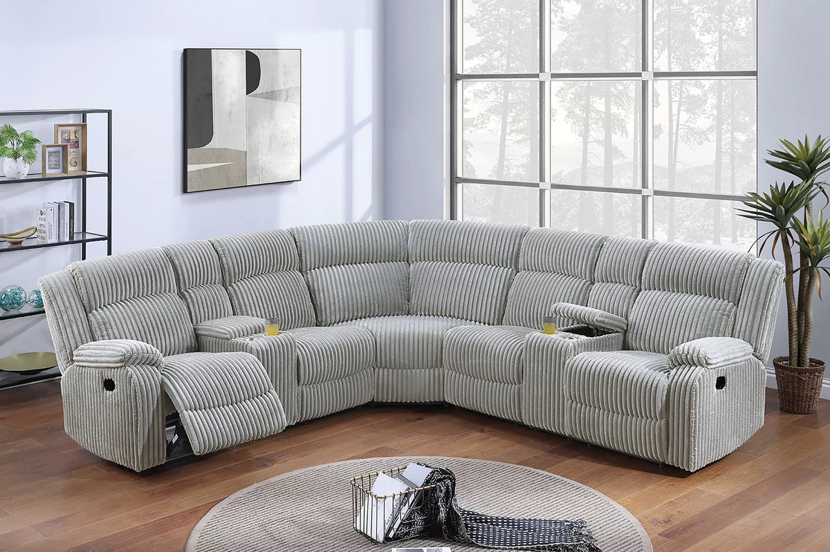 Power Motion Sectional – Power Motion + 2 x Console + Cup Holders – Ash (F86635)