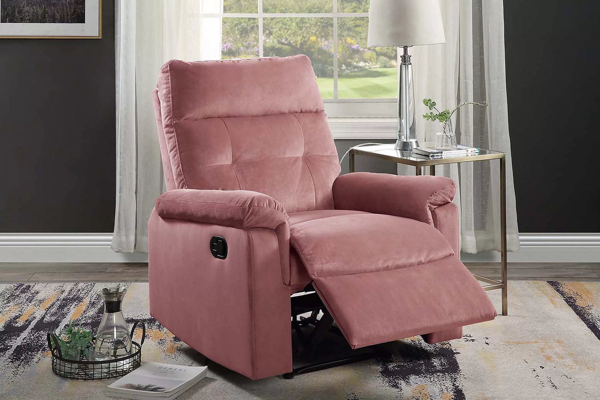 Manual Recliner Single – Manual Motion – Blush Pink (F8778)