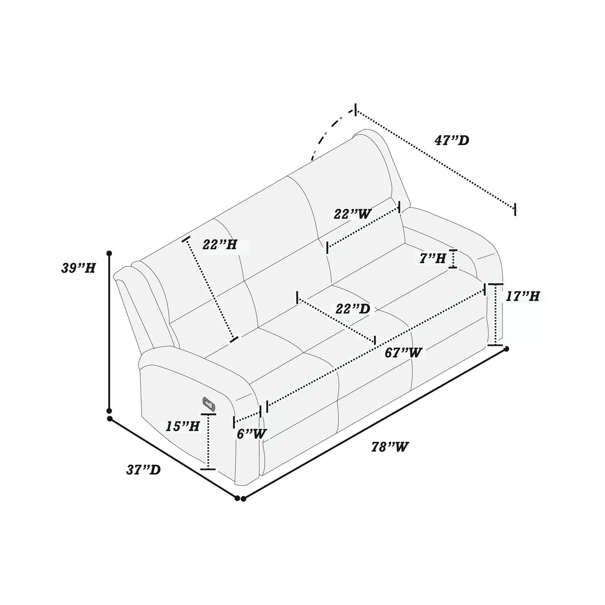 Manual Reclining Sofa – Manual Motion – Smoke (F8783)