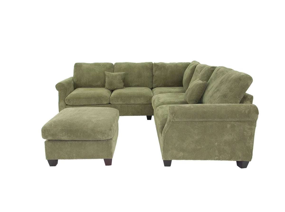 4-Piece Sectional – LAF Loveseat + RAF Loveseat + Corner Wedge + Cocktail Ottoman-Sage (F8820)