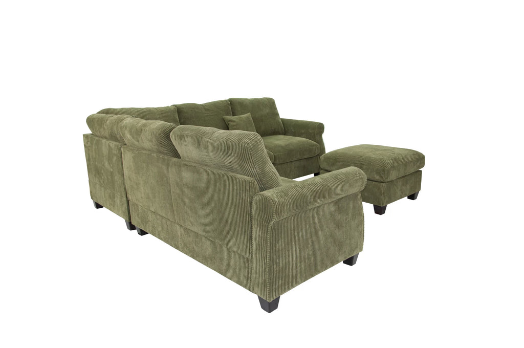 4-Piece Sectional – LAF Loveseat + RAF Loveseat + Corner Wedge + Cocktail Ottoman-Sage (F8820)
