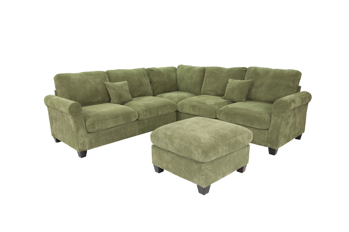 4-Piece Sectional – LAF Loveseat + RAF Loveseat + Corner Wedge + Cocktail Ottoman-Sage (F8820)