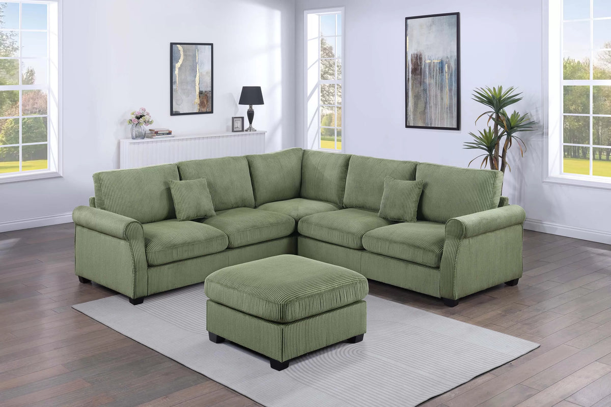 4-Piece Sectional – LAF Loveseat + RAF Loveseat + Corner Wedge + Cocktail Ottoman-Sage (F8820)