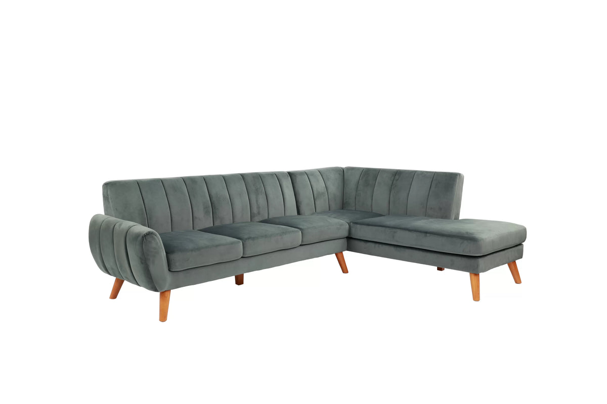 2-Piece Sectional Set W/ 2 Accent Pillows – Left Facing Sofa, Right Facing Chaise Sectional Set-Dark Grey – Dark Gray (F8867)