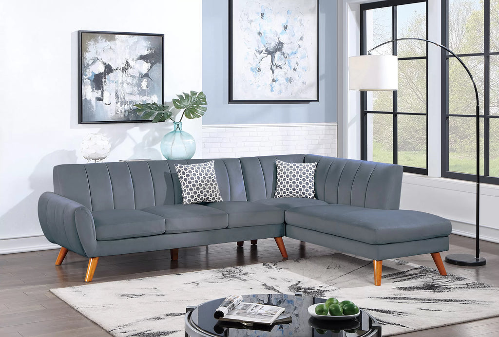 2-Piece Sectional Set W/ 2 Accent Pillows – Left Facing Sofa, Right Facing Chaise Sectional Set-Dark Grey – Dark Gray (F8867)