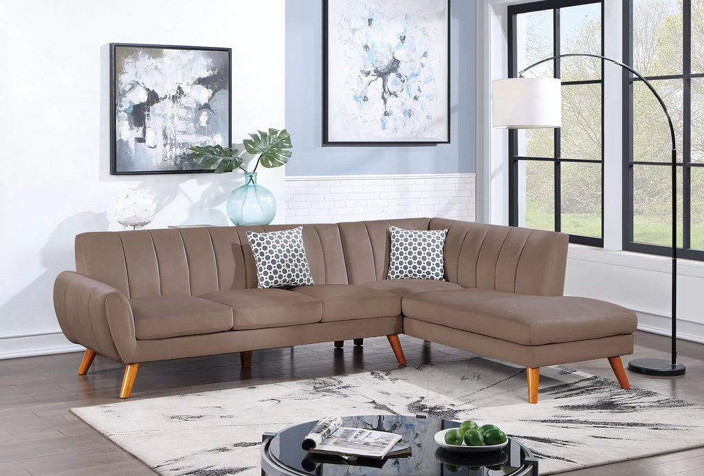 2-Piece Sectional Set W/ 2 Accent Pillows – Left Facing Sofa, Right Facing Chaise Sectional Set-Light Brown (F8868)