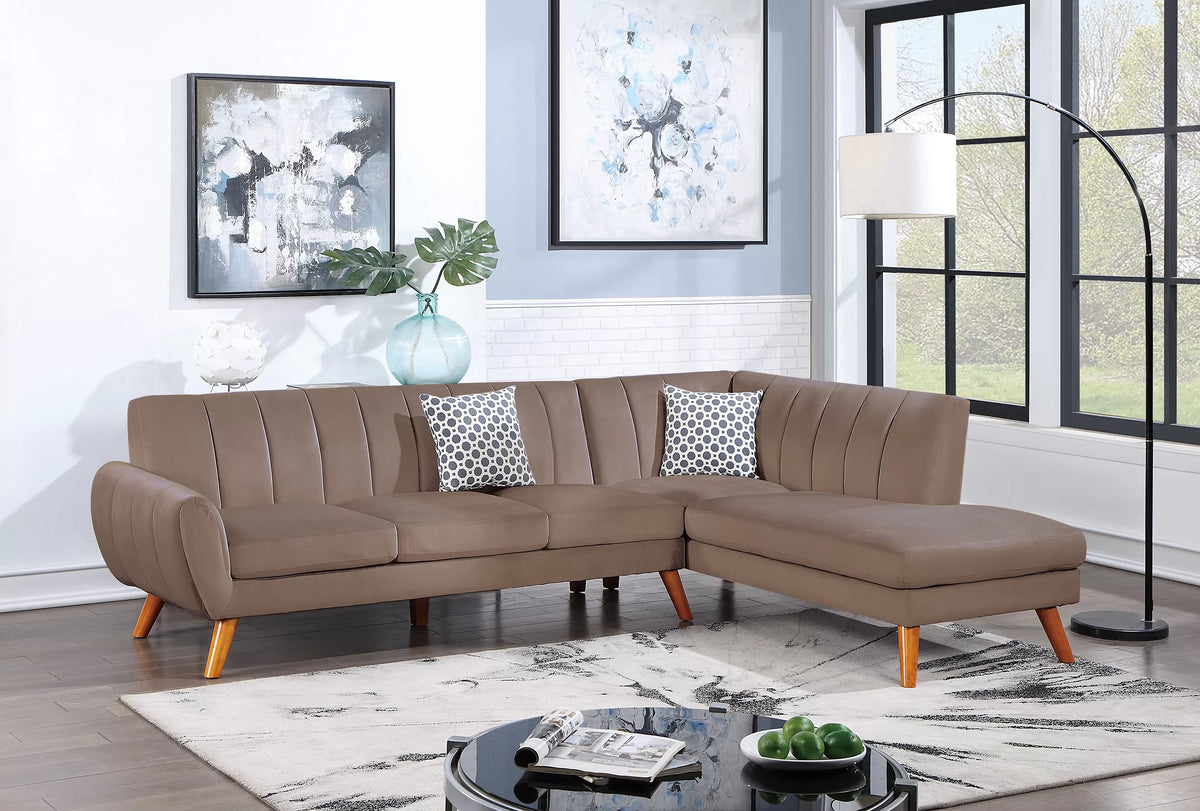 2-Piece Sectional Set W/ 2 Accent Pillows – Left Facing Sofa, Right Facing Chaise Sectional Set-Light Brown (F8868)