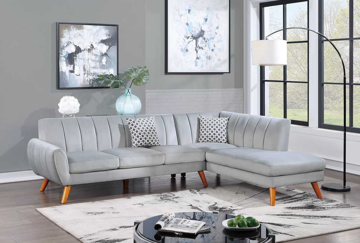 2-Piece Sectional Set W/ 2 Accent Pillows – Left Facing Sofa, Right Facing Chaise Sectional Set-Light Grey – Light Gray (F8869)