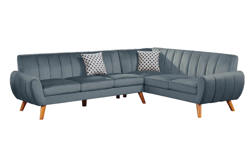2-Piece Sectional Set W/ 2 Accent Pillows – Left Facing Sofa, Right Facing Loveseat Wedge-Dark Grey – Dark Gray (F8870)