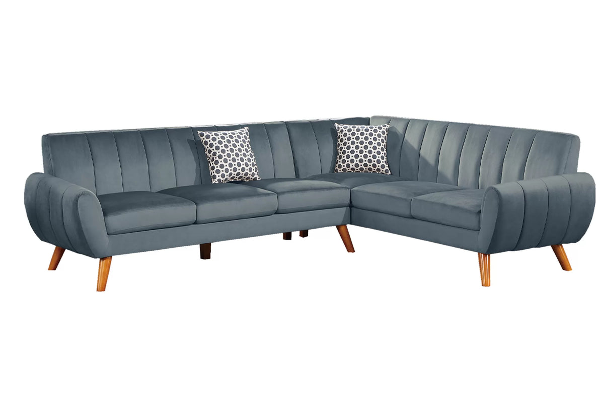 2-Piece Sectional Set W/ 2 Accent Pillows – Left Facing Sofa, Right Facing Loveseat Wedge-Dark Grey – Dark Gray (F8870)