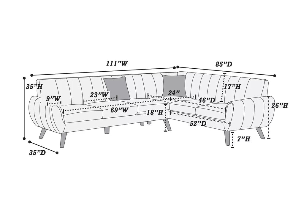2-Piece Sectional Set W/ 2 Accent Pillows – Left Facing Sofa, Right Facing Loveseat Wedge-Dark Grey – Dark Gray (F8870)