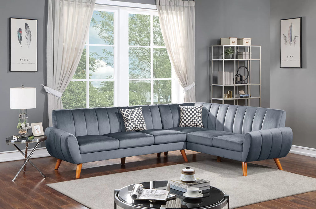 2-Piece Sectional Set W/ 2 Accent Pillows – Left Facing Sofa, Right Facing Loveseat Wedge-Dark Grey – Dark Gray (F8870)