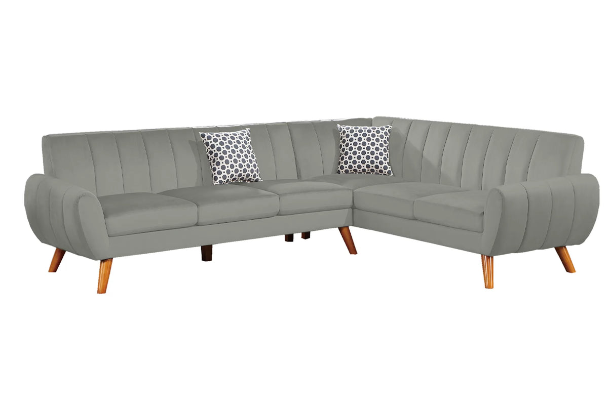 2-Piece Sectional Set W/ 2 Accent Pillows – Left Facing Sofa, Right Facing Loveseat Wedge-Light Grey – Light Gray (F8872)