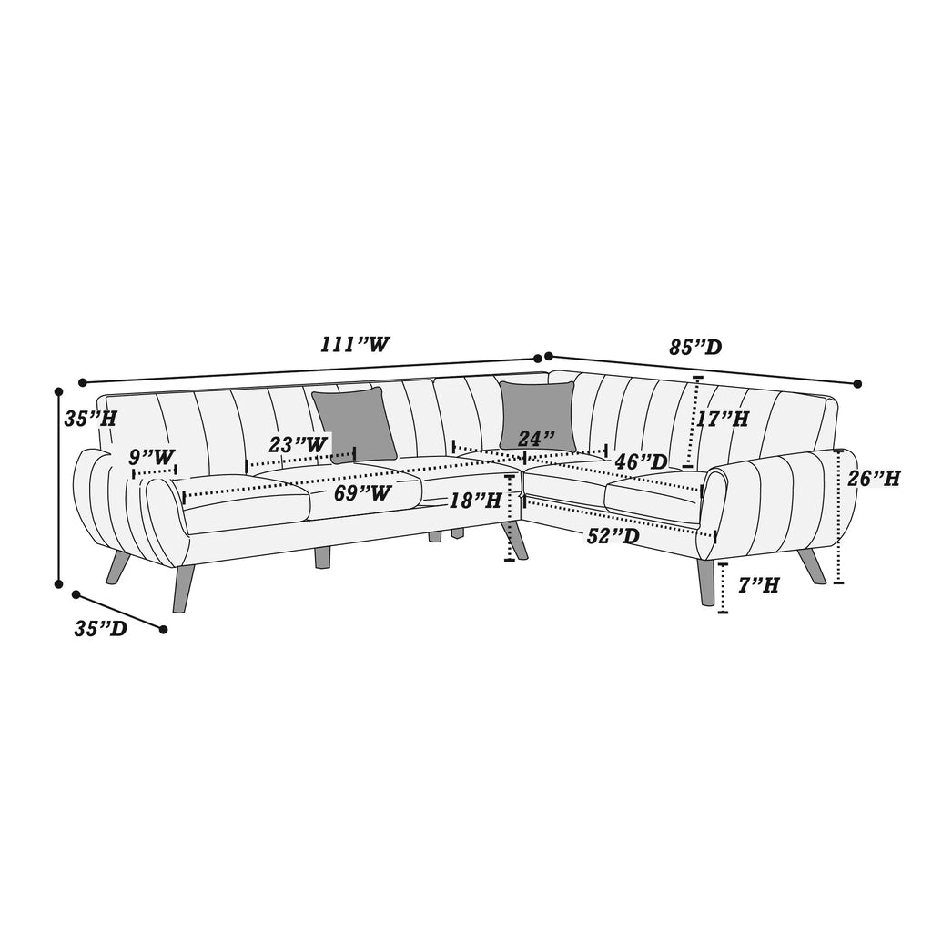 2-Piece Sectional Set W/ 2 Accent Pillows – Left Facing Sofa, Right Facing Loveseat Wedge-Light Grey – Light Gray (F8872)