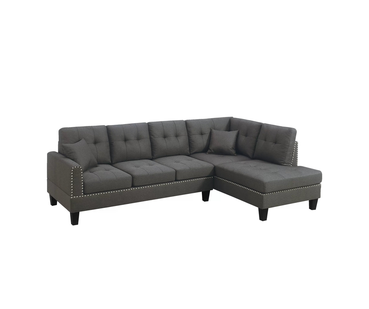 2-Piece Sectional Set – 2pc Sectional Sofa w/ 2 Accent Pillows – Dark Coffee (F8882)