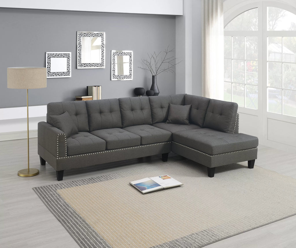 2-Piece Sectional Set – 2pc Sectional Sofa w/ 2 Accent Pillows – Dark Coffee (F8882)