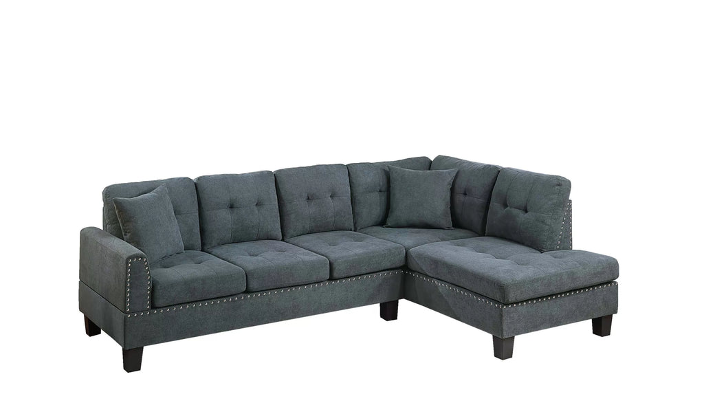 2-Piece Sectional Set – 2pc Sectional Sofa w/ 2 Accent Pillows – Ash Black (F8884)