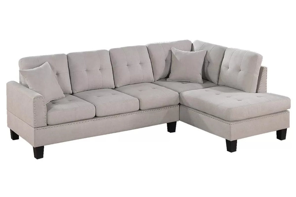 2-Piece Sectional Set – 2pc Sectional Sofa w/ 2 Accent Pillows – Mushroom (F8885)